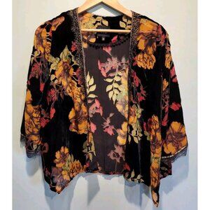 W5 Black Burnout Velvet Short Kimono Cardigan Sz M Whimsygoth Fairygrunge
